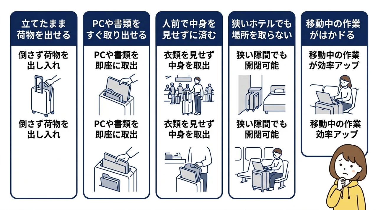 フロントオープンキャリーケースのメリット