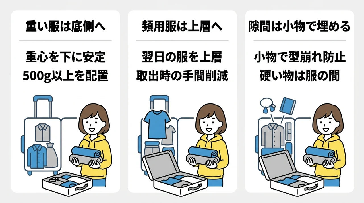 キャリーケースに服を詰める基本の詰め方