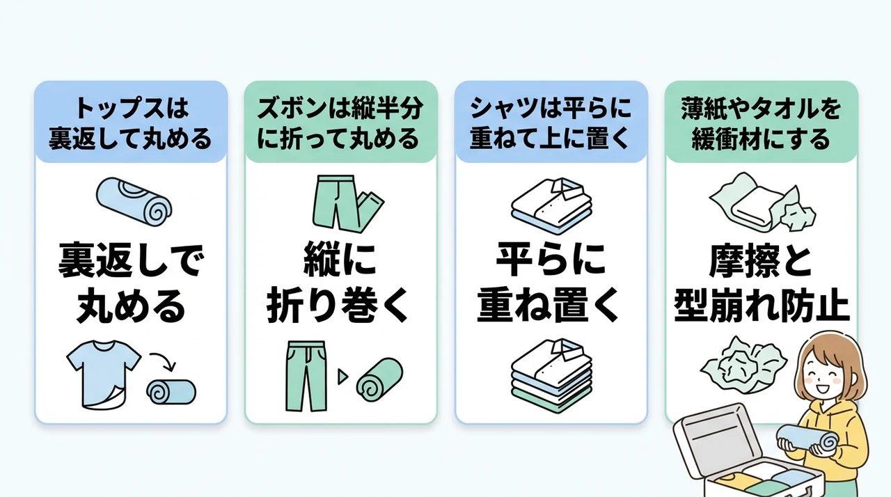 服のシワを防ぐたたみ方と詰め方