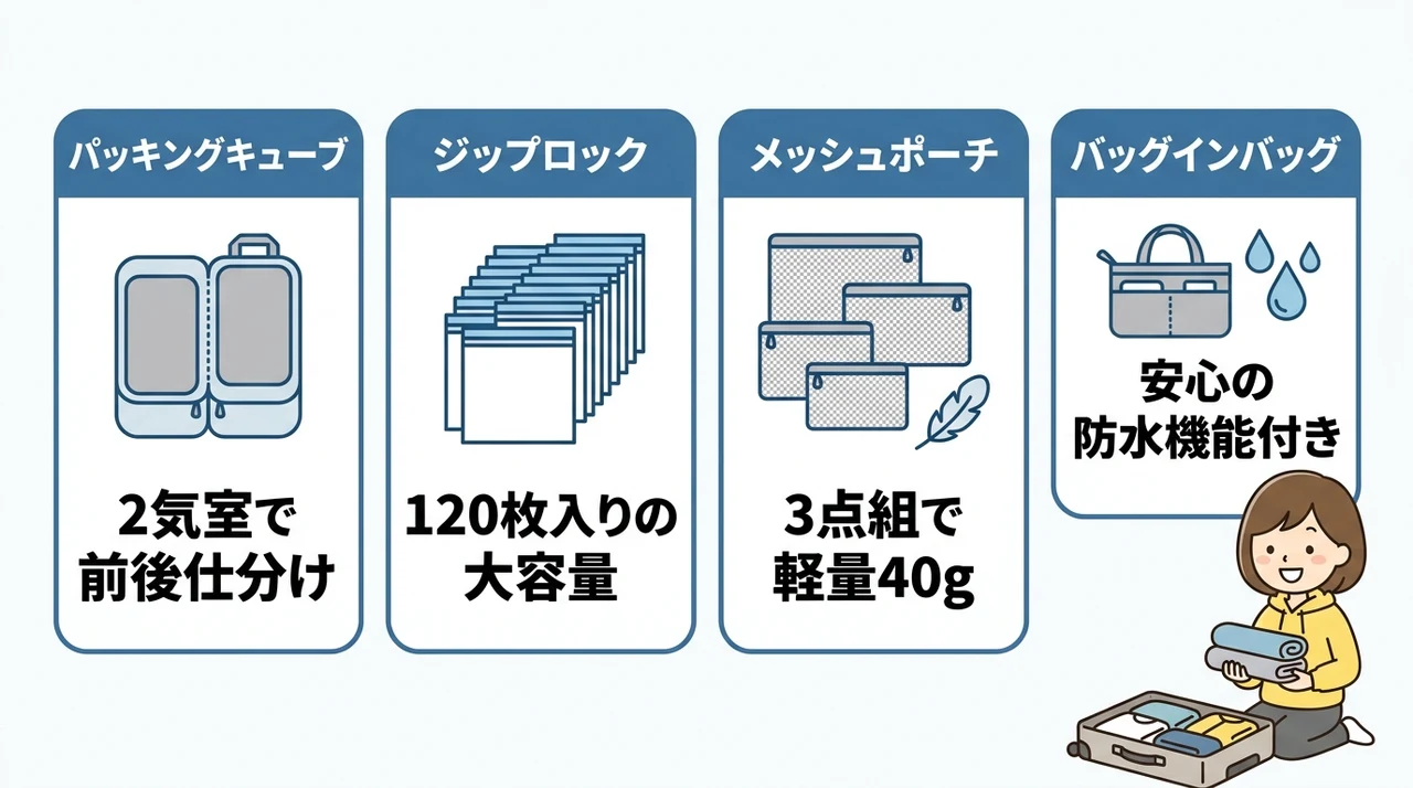 キャリーケースの服を仕分ける収納グッズ4選