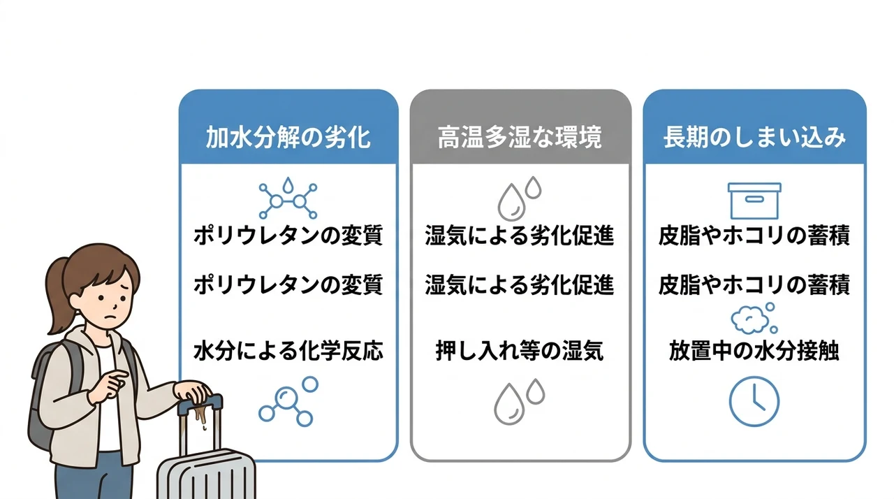 キャリーケースの取っ手がベタベタする原因