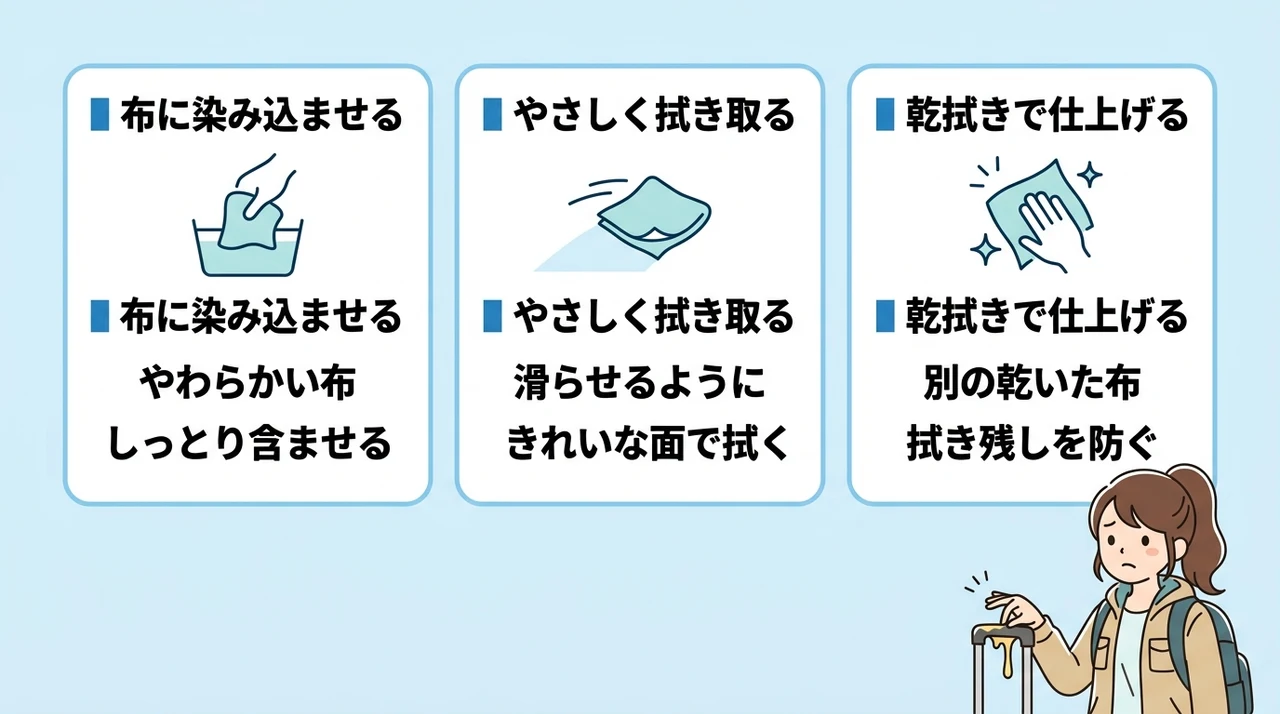 無水エタノールで取っ手を拭く手順