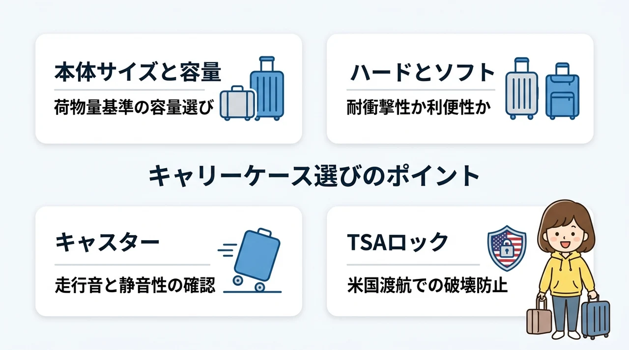 キャリーケース選びで確認したいポイント