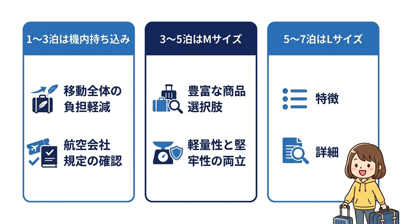 宿泊日数別に見るスーツケースのサイズ目安