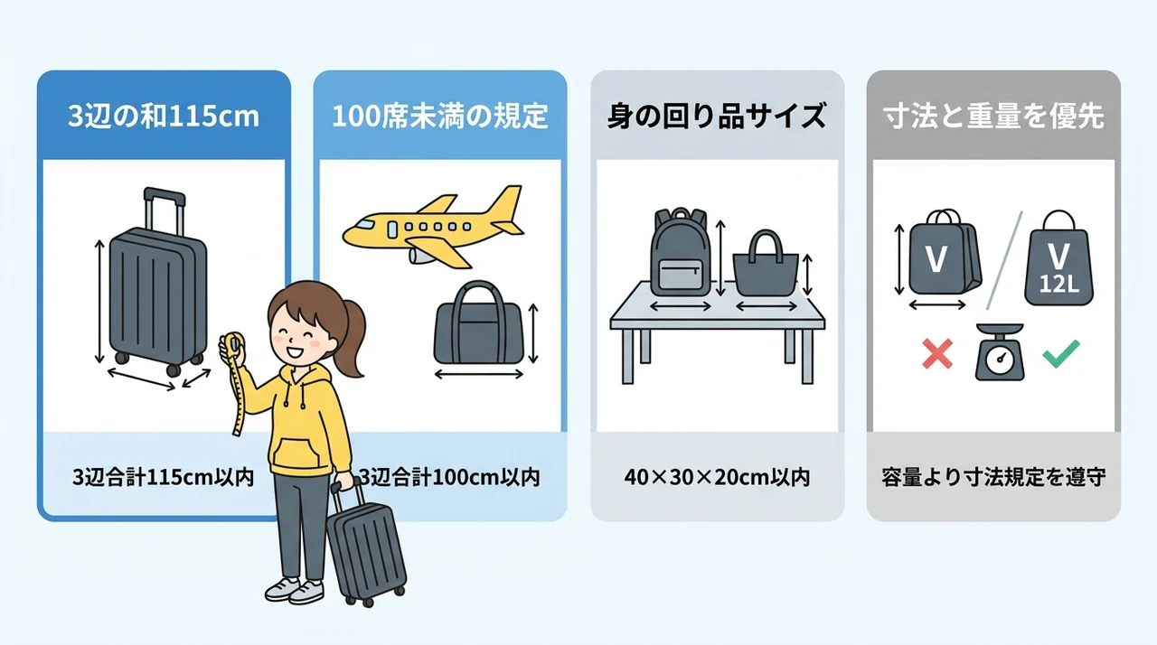 機内持ち込みのサイズ規定と容量の関係